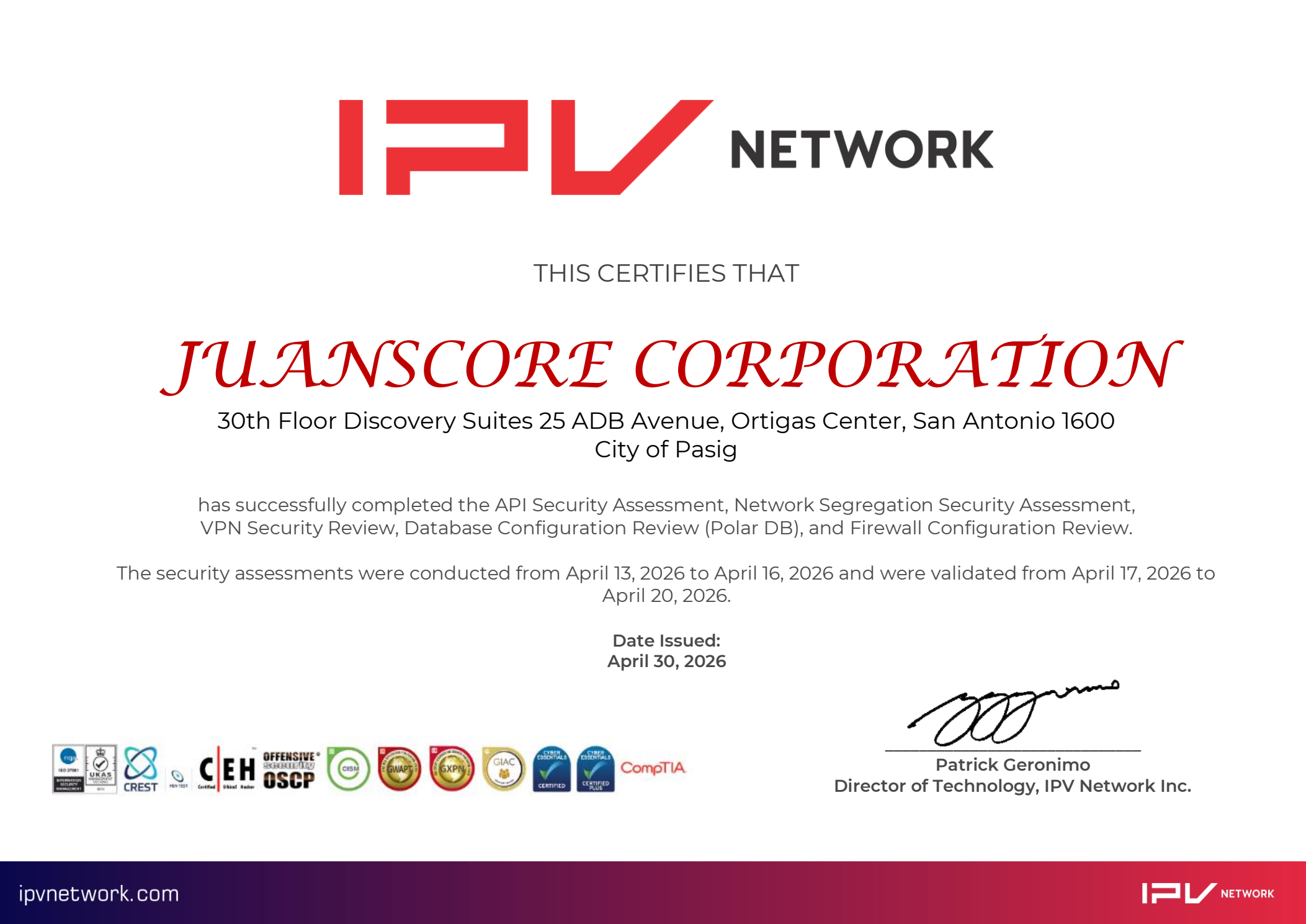 Certificate of Completion for JuanScore